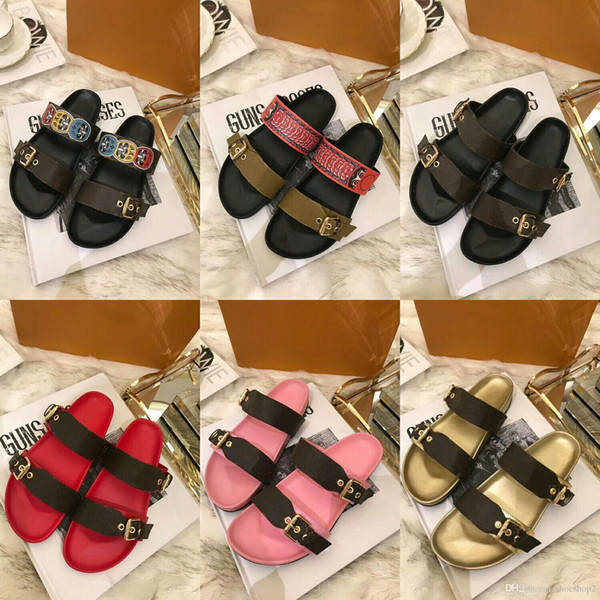 2018 spring summer sandals women fashion designer shoes men genuine leather with box dust bag Free Shipping.