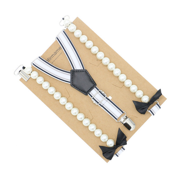 Korean Style Pearl belt sweet white clothes suspender fashion match 2cm width bow tie connection creative accessories gift