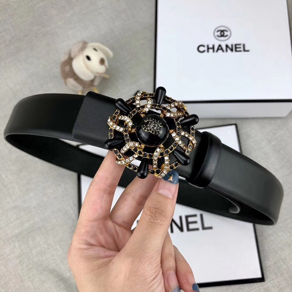 Luxury leather belt fashion retro lady white diamond god smooth buckle belt 3.4 cm wide no box good quality 2019 hot seller Y0-78465