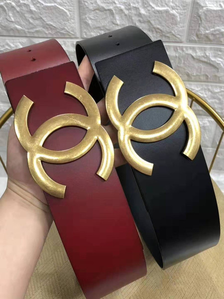 Luxury leather belt fashion women's brand large leather belt monogram gold buckle head two colors optional 2019 sell like hot cakes