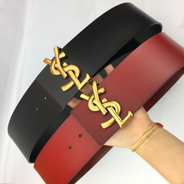 High-grade luxury leather belt fashionable ladies leather casual letters smooth buckle black and red leather belt 7cm belt body hot sale G06