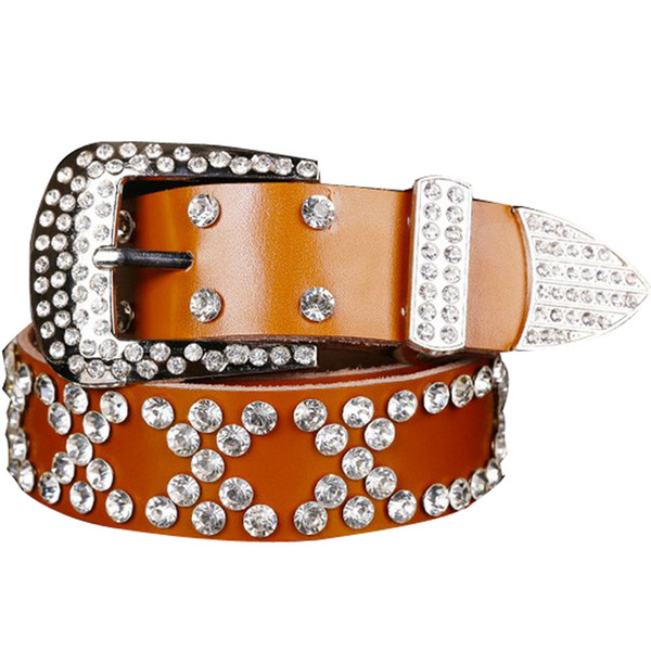 New Coming Lovely Discount Atlas Western Cowgirl Bling Cowgirl Leather Belt Clear Rhinestone Crystak New designer belts women