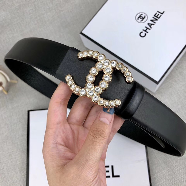 High-grade belt fashion boutique female belt pearl buckle smooth buckle belt black belts body width 3.4cm good quality wholesale