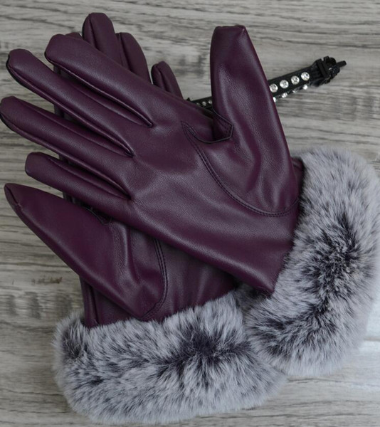 Autumn and Winter ladies touch screen gloves windproof leather warm plus velvet PU leather gloves Five Fingers Gloves 003