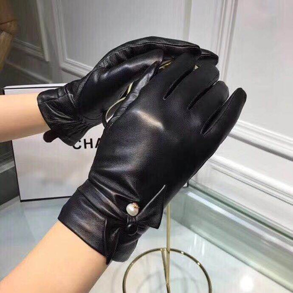 High-end Luxury Brand Autumn and Winter Goatskin Gloves with Bow Accessories Full Touch Screen Gloves with Full Packaging