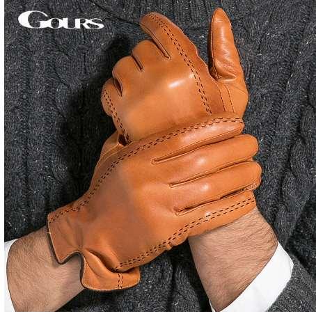 Gours Winter Men's Genuine Leather Gloves New Brand Touch Screen Gloves Fashion Warm Black Gloves Goatskin Mittens GSM012