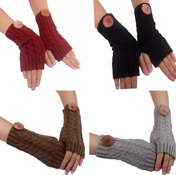 2015 western style Christmas women girls solid button Knitted lace Fingerless Gloves Arm Warmers 23pairs/lot mixed color #3903