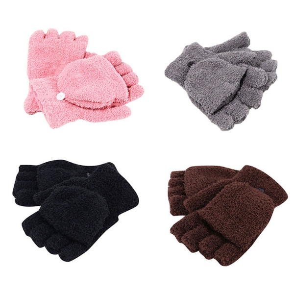 Women's Winter Half Finger Gloves Coral Velvet Flip Cover Warmer Mittens Girl Student Hand Warmer Gloves TO994