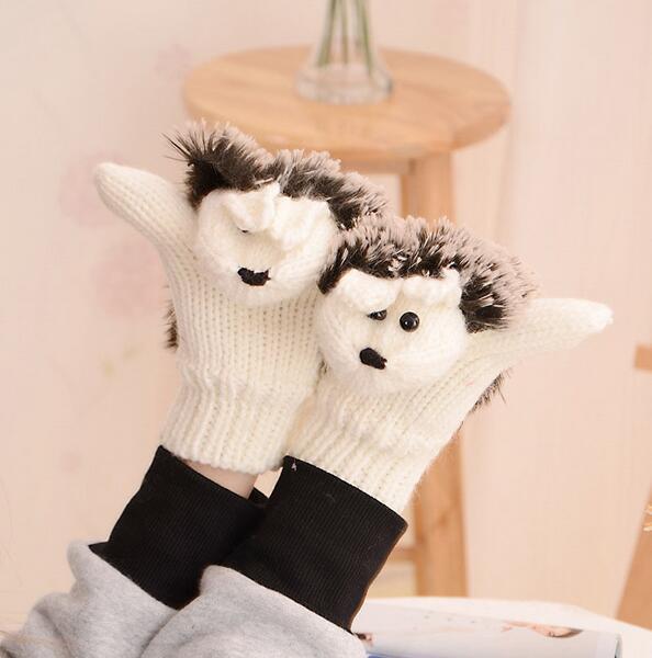 Hot Sale Autumn Winter Gloves Women Mittens Cute Lovely Cartoon Knitted Hedgehog Glove Novelty Knitted Finger Hedgehog Gloves 9 Colors