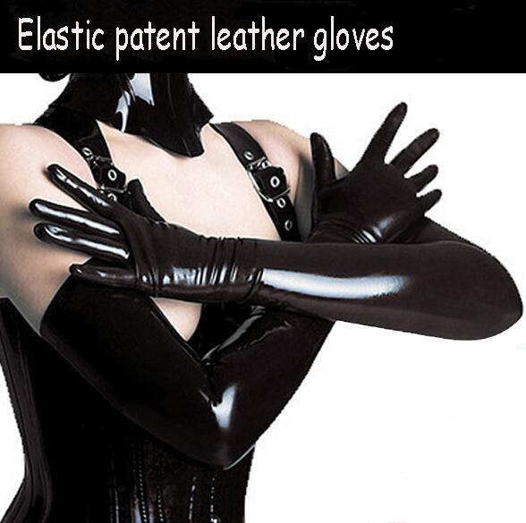 New fashion Sexy patent leather gloves glue tight long style sexy queen's seductive coating gloves Pole dancing bright leather gloves