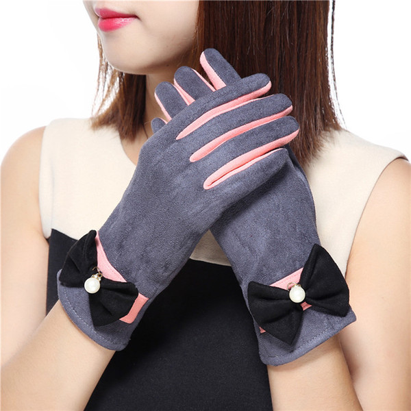 2019 High Quality New Arrival Fashion Womens Mittens Ladies bow Pearls Hand Wrist Winter Thicken Warm Gloves Christmas Gift