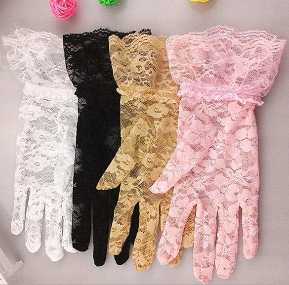 Fashion lace gloves sexy women lady wedding sheer Five Fingers Gloves SPF50 drive non slip gloves 5colors party Christmas gift