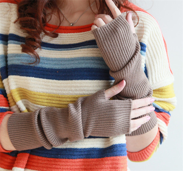 Women's Winter&Autumn Christmas Cashmere Blend Knitted Long Gloves Solid Color Fashion Warm For Lady Elbow Mittens Factory Wholesale