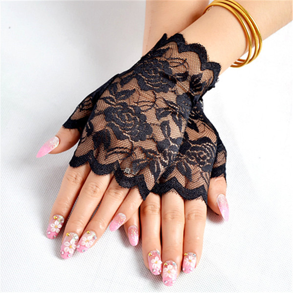 Floral Lace Fingerless Gloves Women Sheer Black Rose Gloves Scalloped Trim Summer Outdoor Sun-Blocking Mittens 2019 New Arrival