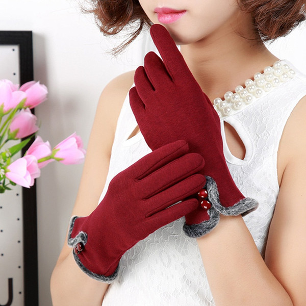 2019 New Female Winter Non-Inverted Velvet Cashmere Full Finger Warm Lace Gloves Women Cotton Gloves Gifts