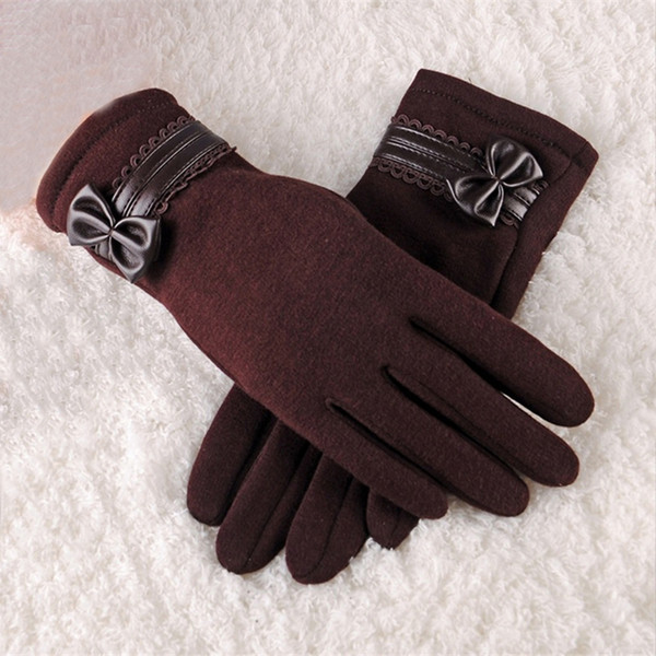 Elegant Women Gloves PU Leather Bow Soft Wrist Gloves Femme Mittens Winter Warm Soft Cashmere Full Finger Guantes Use Device