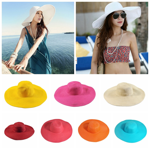 Womens Beach Straw Sun Hats Fashion Wide Brim Travel Sunshade Cap Outdoor Casual Soft Candy Color Sun Hats TTA656