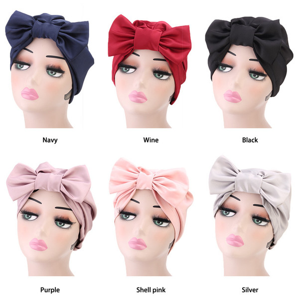 Muslim Women Satin Silk Bowknot Turban Hat Headwear Bonnet Chemo Beanies Chemotherapy Caps Head Wrap Covers Hair Accessories