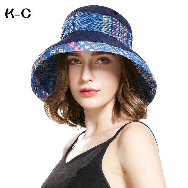 2019 Fashion visor Travel Vacation Sun Hat Flat Bottom Bucket Ladies Casual Woven Fisherman UV Cotton Linen Linen Folding Cap