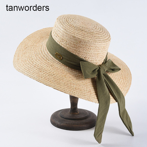 Ladies hat Lafite flat hat Straw fashion bow shape big visor sunscreen sun hat Wide Brim Hats