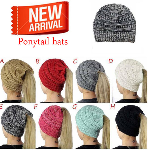 11color ponytail hat women's crochet winter warm hat women's knit hat