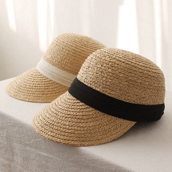 Woman Tri-Fold Equestrian Sun Hat Outdoor Lady England Ribbons Cap Fashion Travel Beach Straw Sunshade Hat LJJT673