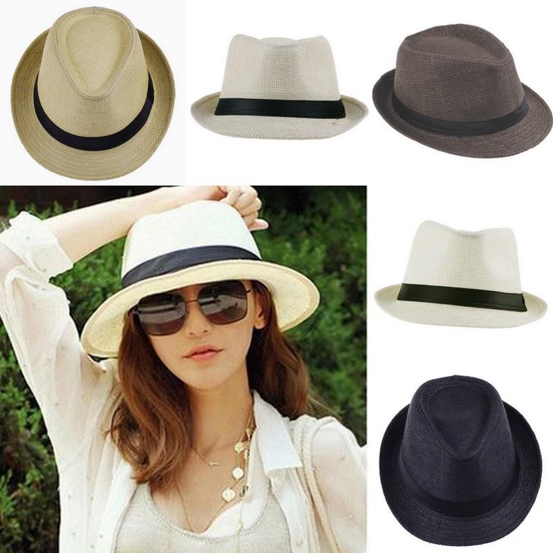 Cool Unisex Straw Hat Outdoor Soft Panama Caps Summer Stingy Brim Fedora Beach Sun Hats Colors Choose ZDS*1