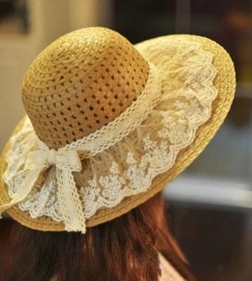 Summer straw hat lace brim sombrero floppy beach hat for women 5 colors available