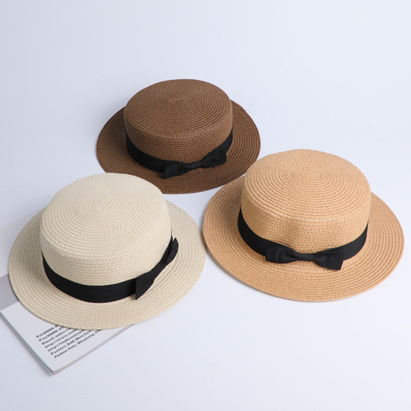 2018 Hot Summer Women Boater Beach Hat Female Casual Panama Hat Lady Brand Classic Flat Bowknot Elegant Straw Sun Hat Women Fedora