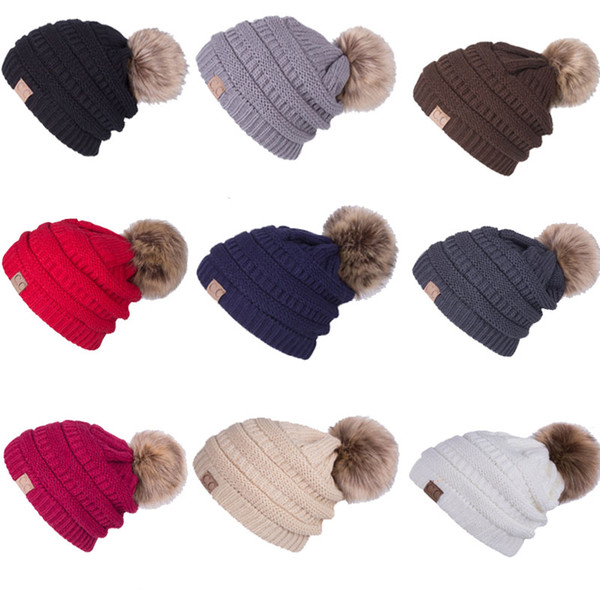 Women's Fashion Knitted Cap Autumn Winter Men Cotton Warm Hat CC Heavy Hair Ball Twist Beanies Solid Color Hip-Hop Wool Hats