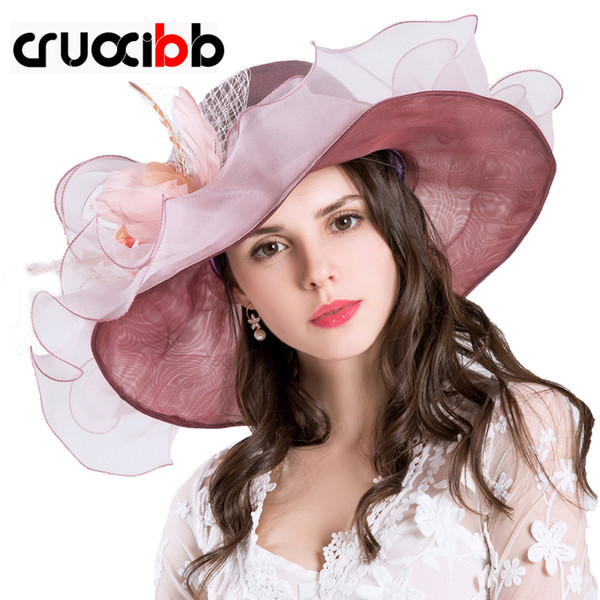 Fashion New Design Flower Yarn Kentucky Derby Caps Women Sun Hat Summer Hat For Women Ladies Party Beautiful And Elegant Chapeu Feminino