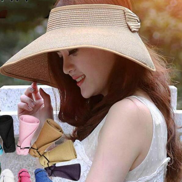 Spring Summer fashion Visors Cap Foldable Wide Large Brim Sun Hat Beach Hats for Women Straw Hat Wholesale Chapeau Brand New