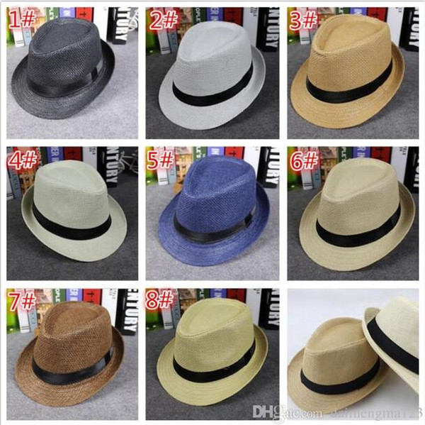 fashion Men Women Straw Hats Soft Fedora Panama Hats Outdoor Stingy Brim Caps 8 Colors Choose D757