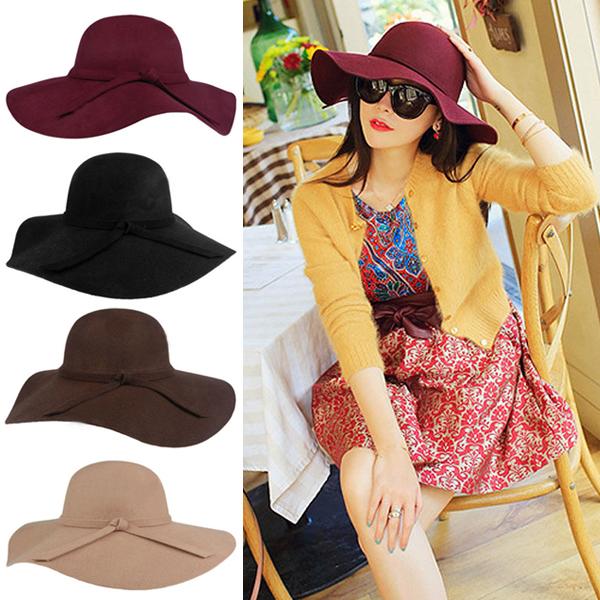 Womens Hats Fascinator Hats For Women Cap Lady Wide Brim Wool Felt Bowler Fedora Hat Floppy Hats For Women Hats Winter Hats