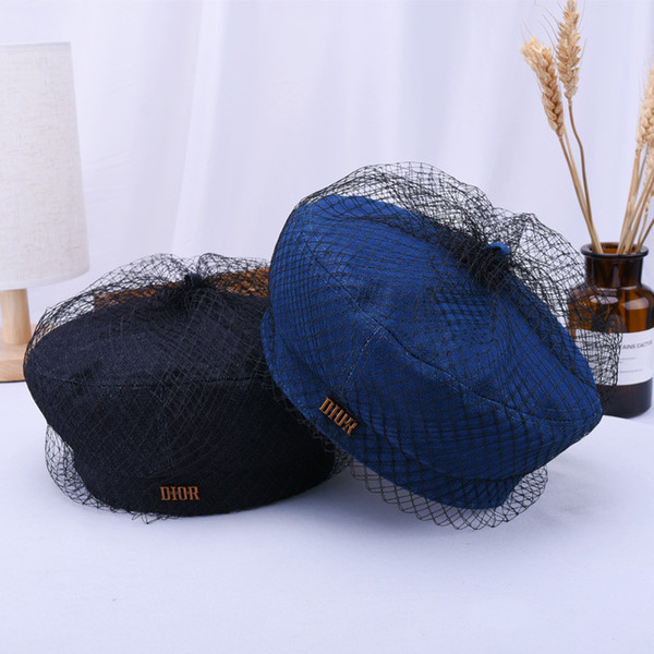 Best selling explosions autumn and winter retro denim blue beret literary simple mesh crepe hat wild black painter hat tide