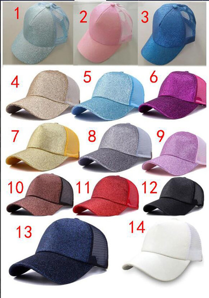 2018 women hat Glitter Ponytail Baseball hat Girl Softball hats back hole Pony Tail Glitter Mesh Baseball Cap Hat