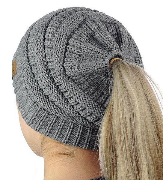 Knit Beanie Hat for Woman Pony Tail CC Hat Super Soft Warm with Hole Classic Design Cap GA100