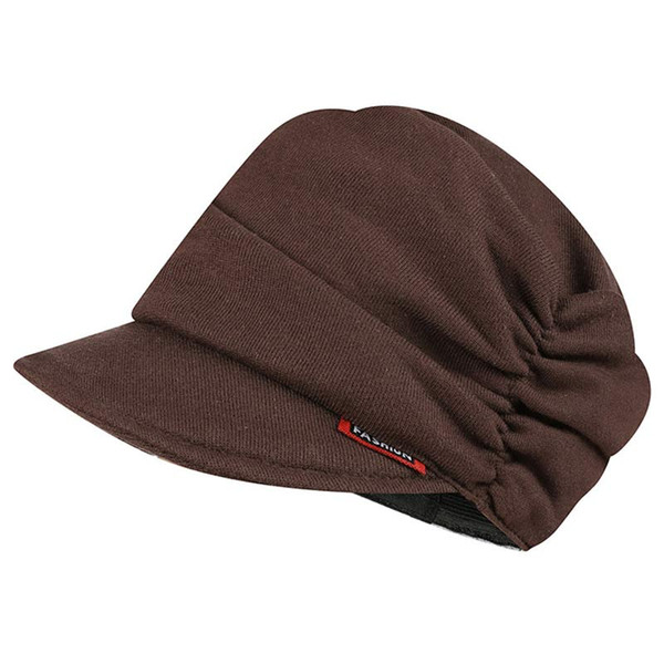 Women's Elastic Beret Cap Cotton Knitted Newsboy Style Hat Brown Grey Yellow Dark Red