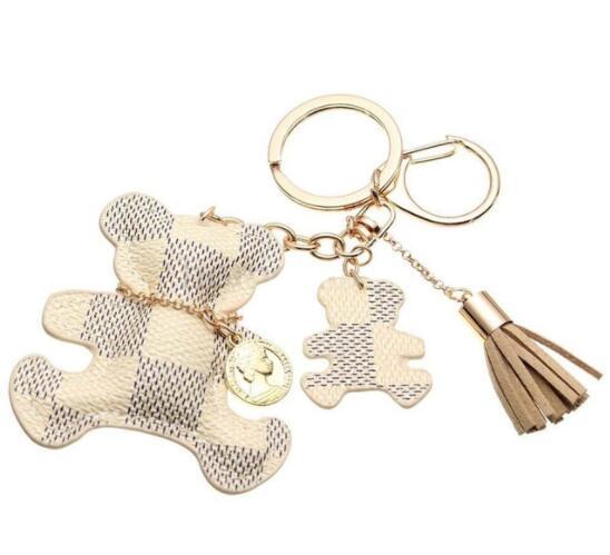 New fashion!Key Chain Accessories Tassel Key Ring PU Leather Bear Pattern Car Keychain Jewelry Bag Charm