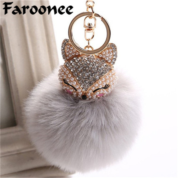 Charms Crystal Faux Fox Fur Keychain Women Trinkets Suspension On Bags Car Key Chain Key ring Toy Gifts Llaveros Jewelry 7C0394