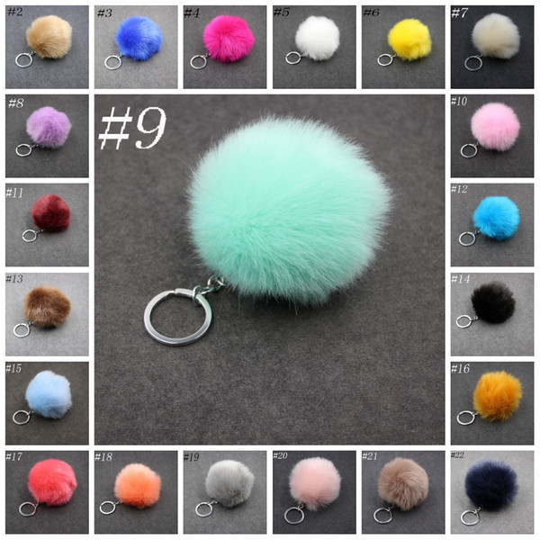 3.15 Inch Fluffy Faux Rabbit Fur Ball Charm Pom Pom Car Keychain Handbag Key Ring 24 Color FBA Drop Shipping C95Q