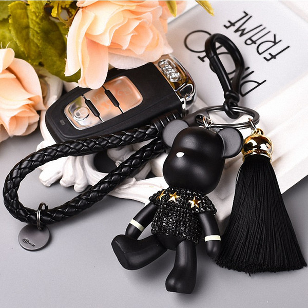 Bomgom Tassels Cartoon Popobe Gy Bear Keychain Cute Bag Charm Holder Cartoon Resin Key Chain Fo-K004-black