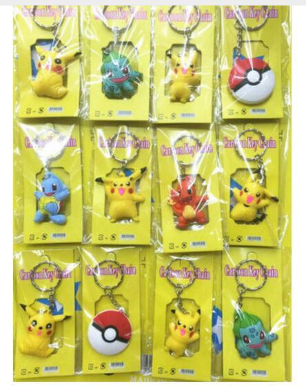 New 3sets (12pcs/set) Cartoon Anime Pocket Monsters Pikachu Elf PVC Keychain Pendant Figure Model Key Chain For Best Gift Free Shipping