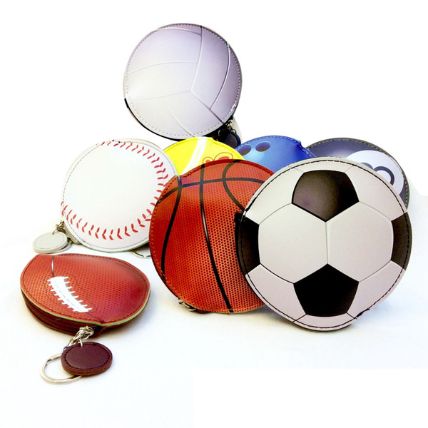 Basketball Keychains Coin Purse Baseball Football Coin Bags Cartoon Wallet PU Sports Pocket Change Money Bag Key Card Holder GGA1890