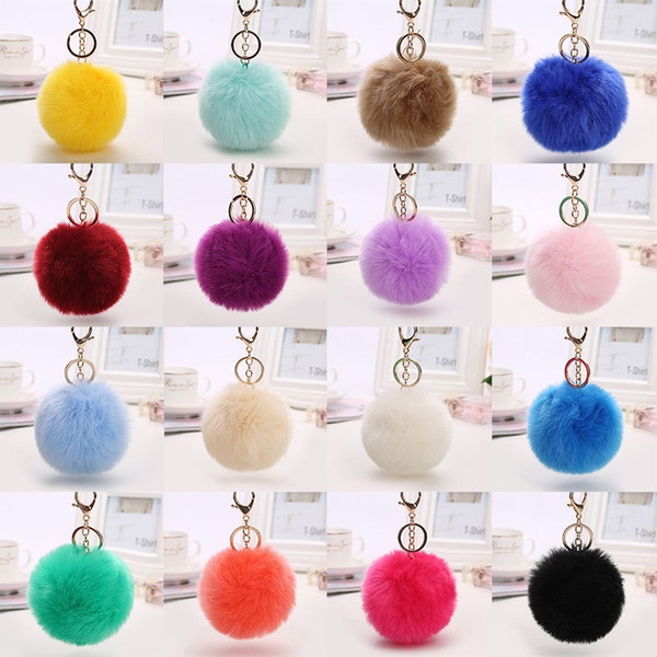 100pcs/lot 8CM Wholesale 21Colors 100% Real Rabbit Fur ball Plush Key Chains Car Keychain Bag Pendant Fashion Accessories DHL FREE SHIPPING