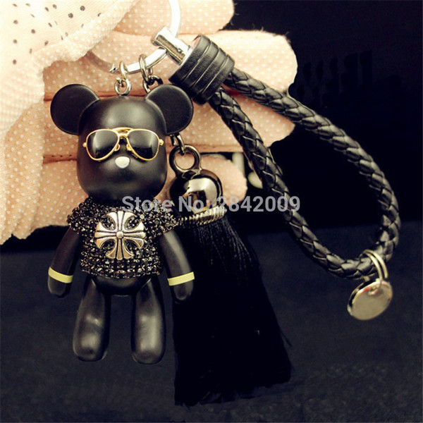 Luxury Leather Strap Tassel Bomgom Bear Keychains Handmade Rhinestone Crystal Popobe Gy Bear Key Ring Holder Car Key Chains