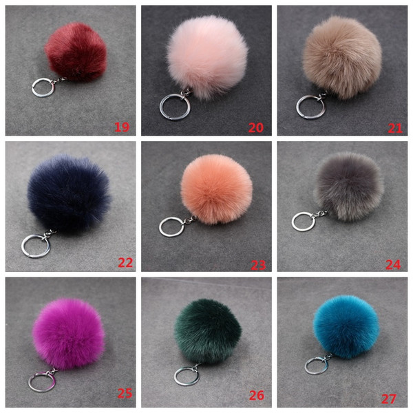 3.15 Inch Fluffy Faux Rabbit Fur Ball Charm Pom Pom Car Keychain Handbag Key Ring 27 Colors