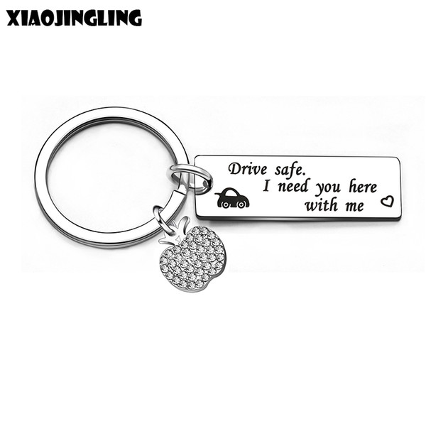 XIAOJINGLING Stainless Steel Couple Chain Keychain Drive Safe I Need You Here With Me Hot Sale Letter Car Keyrings For Boyfriend