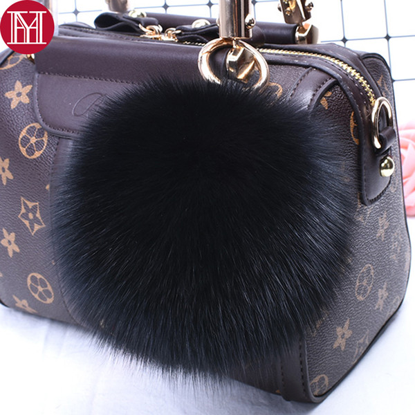 Hot Sale Trendy 100% Real Big Fox Fur Pompom Ball Keychain Fluffy Fox Fur Keyring 15cm Handbag Car KeyChains Pendant Decorations