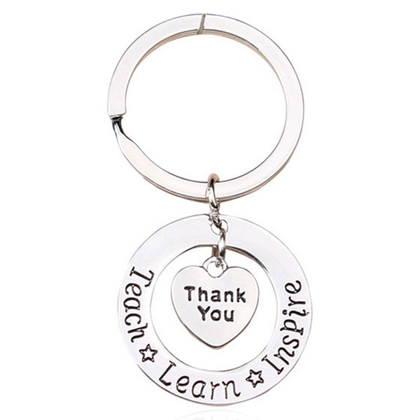 1Pc Teacher Keychain Thank you Teach Learn Inspire Keyring Key Ring Jewelry For Teachers Day Gift